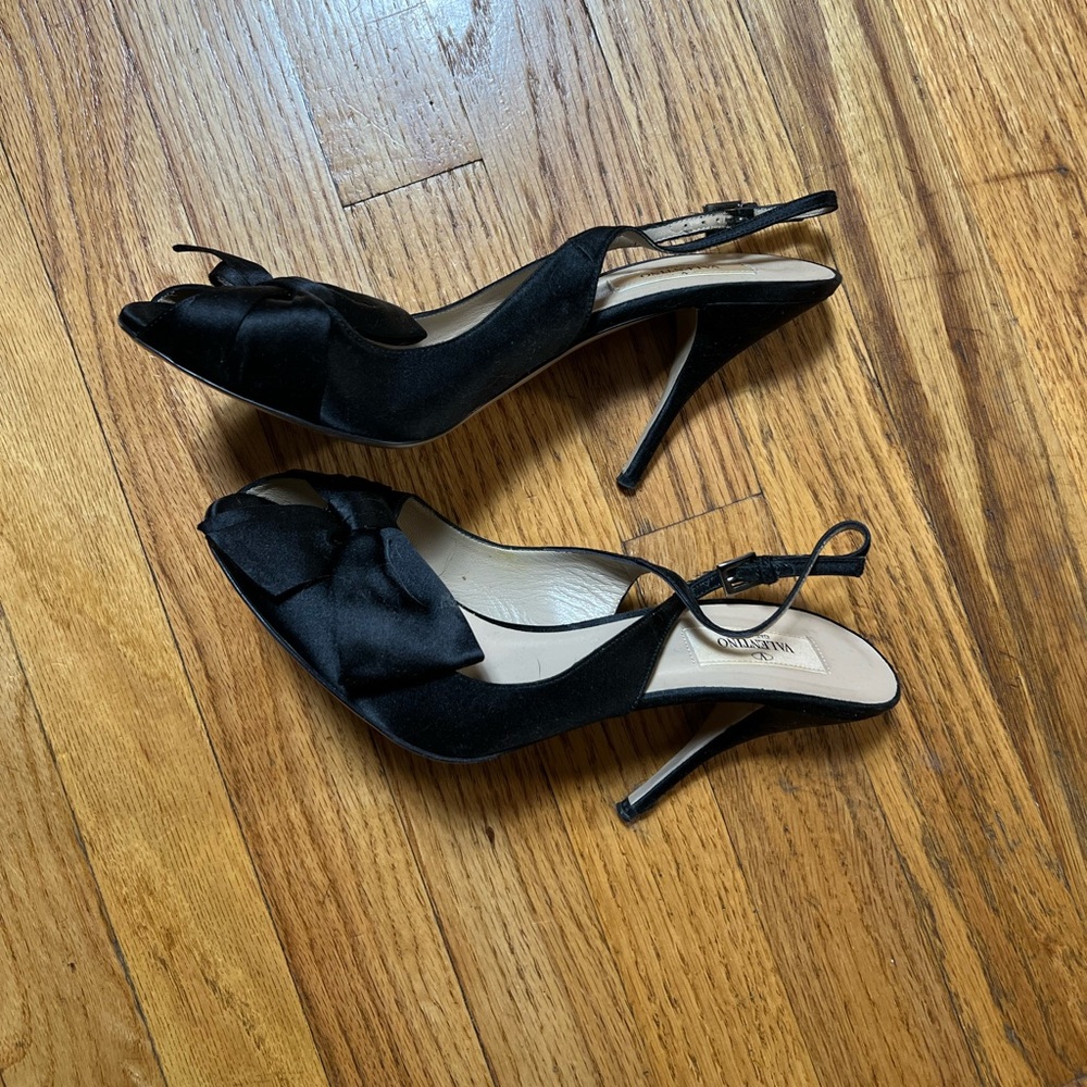 Valentino Black Peep-Toe Slingback Heels